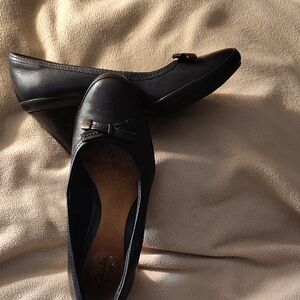 Clarks Black Leather Loafers with Low Heel